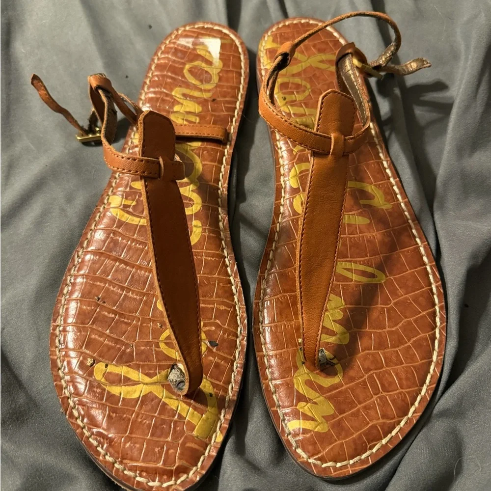 Sam Edelman Cognac Brown Leather T-Strap Sandals - Picture 3 of 3
